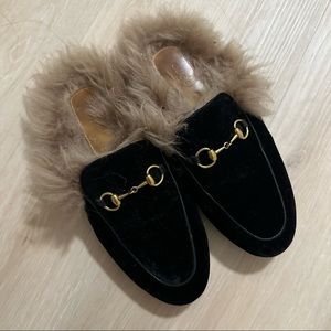 Gucci black velvet Princetown mules